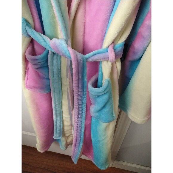 Rongtai Woman L Rainbow Unicorn Plush Pocket Long Robe Long Sleeve Casual Lounge - Picture 6 of 8